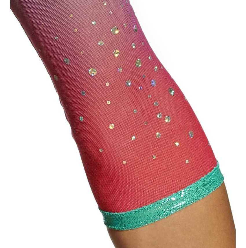 Justaucorps gymnastique Hydra jade et framboise – manches longues (3/4) | Nine.Nine