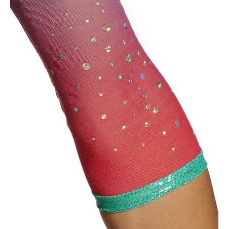 Justaucorps gymnastique Hydra jade et framboise – manches longues (3/4) | Nine.Nine