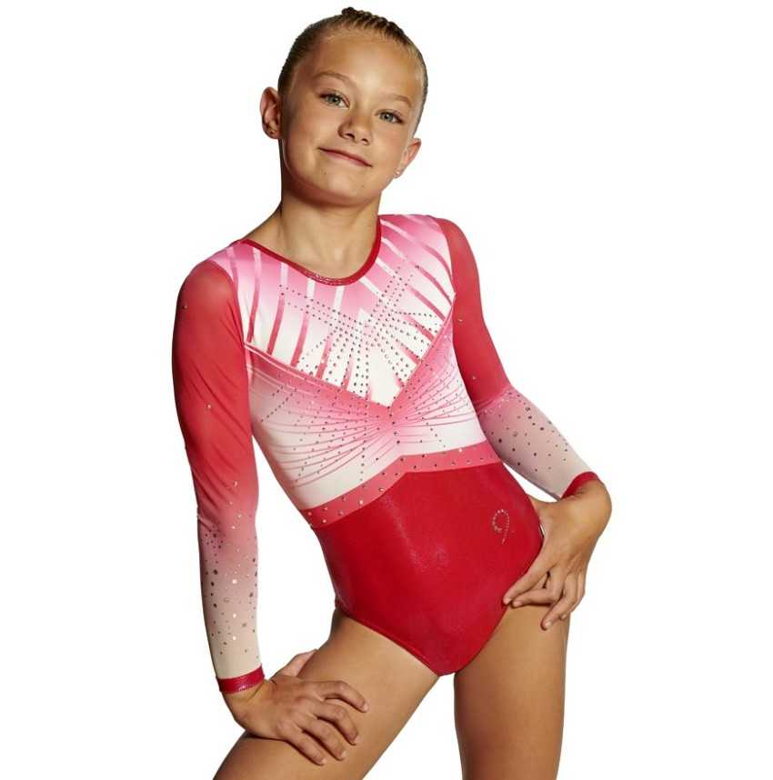 Justaucorps gymnastique Hydra rose et blanc – manches longues | Nine.Nine