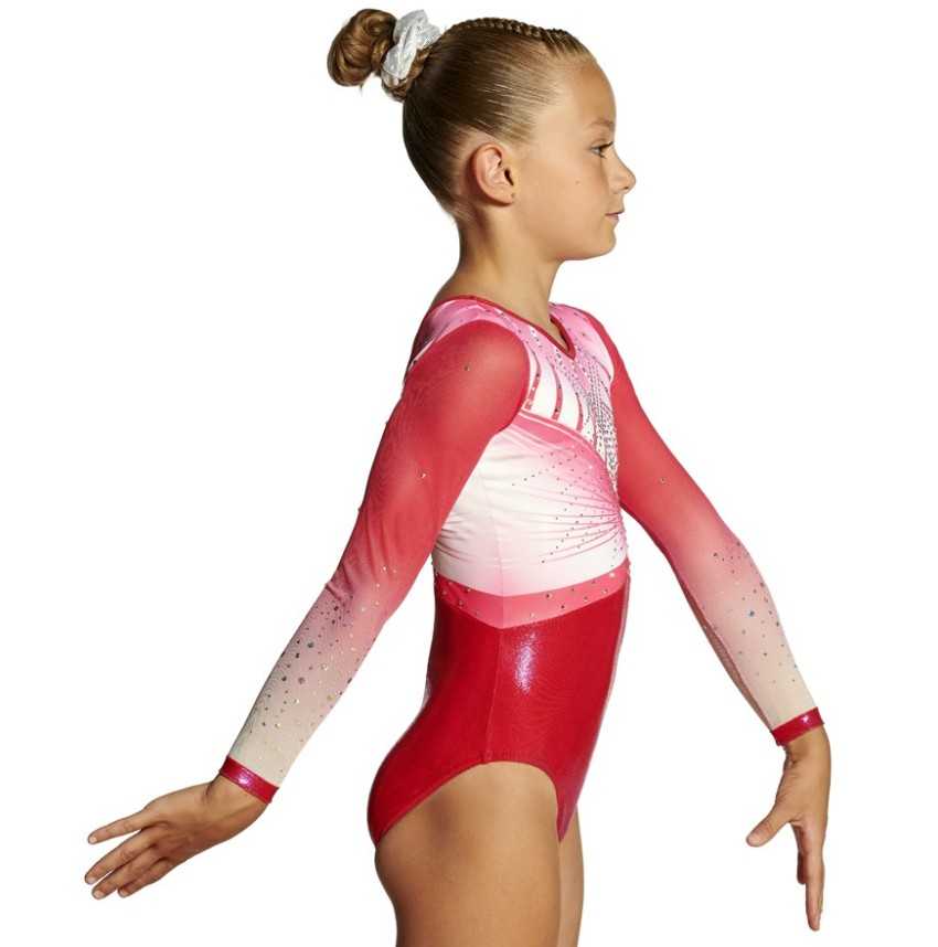Justaucorps gymnastique Hydra rose et blanc – manches longues | Nine.Nine