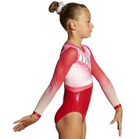 Justaucorps gymnastique Hydra rose et blanc – manches longues | Nine.Nine