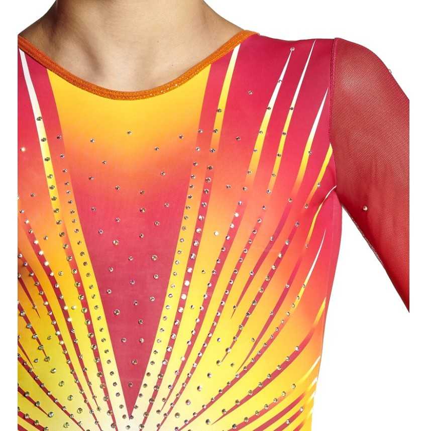 Justaucorps gymnastique Léonis jaune orange framboise – Manches Longues / Nine.Nine