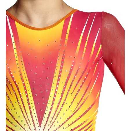 Justaucorps gymnastique Léonis jaune orange framboise – Manches Longues / Nine.Nine