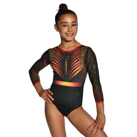 Justaucorps gymnastique GAF Artio noir rouge – Manches Longues / Nine.Nine