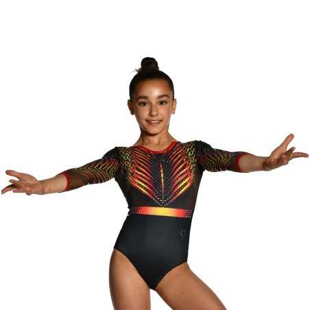 Justaucorps gymnastique GAF Artio noir rouge – Manches Longues / Nine.Nine