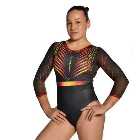 Justaucorps gymnastique GAF Artio noir rouge – Manches Longues / Nine.Nine