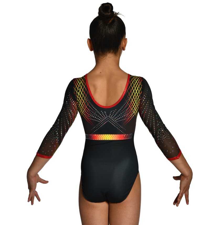 Justaucorps gymnastique GAF Artio noir rouge – Manches Longues / Nine.Nine