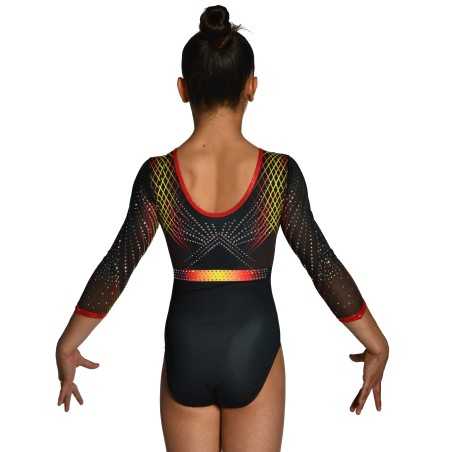 Justaucorps gymnastique GAF Artio noir rouge – Manches Longues / Nine.Nine