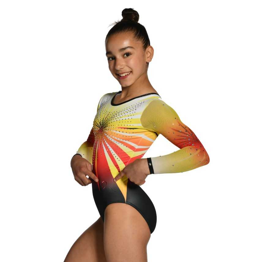 Justaucorps gymnastique GAF Cosmos noir jaune rouge – Manches Longues / Nine.Nine