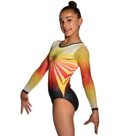 Justaucorps gymnastique GAF Cosmos noir jaune rouge – Manches Longues / Nine.Nine