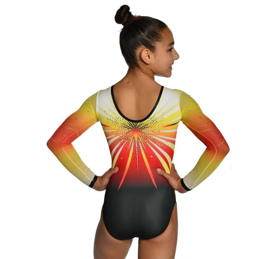 Justaucorps gymnastique GAF Cosmos noir jaune rouge – Manches Longues / Nine.Nine