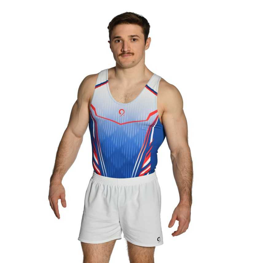 léotard Justaucorps gymnastique homme bleu rouge compétition entrainement