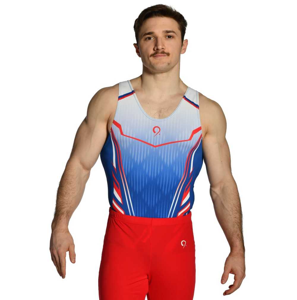 léotard Justaucorps gymnastique homme bleu rouge compétition entrainement