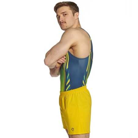 léotard gymnastique homme sans manches vert jaune compétition