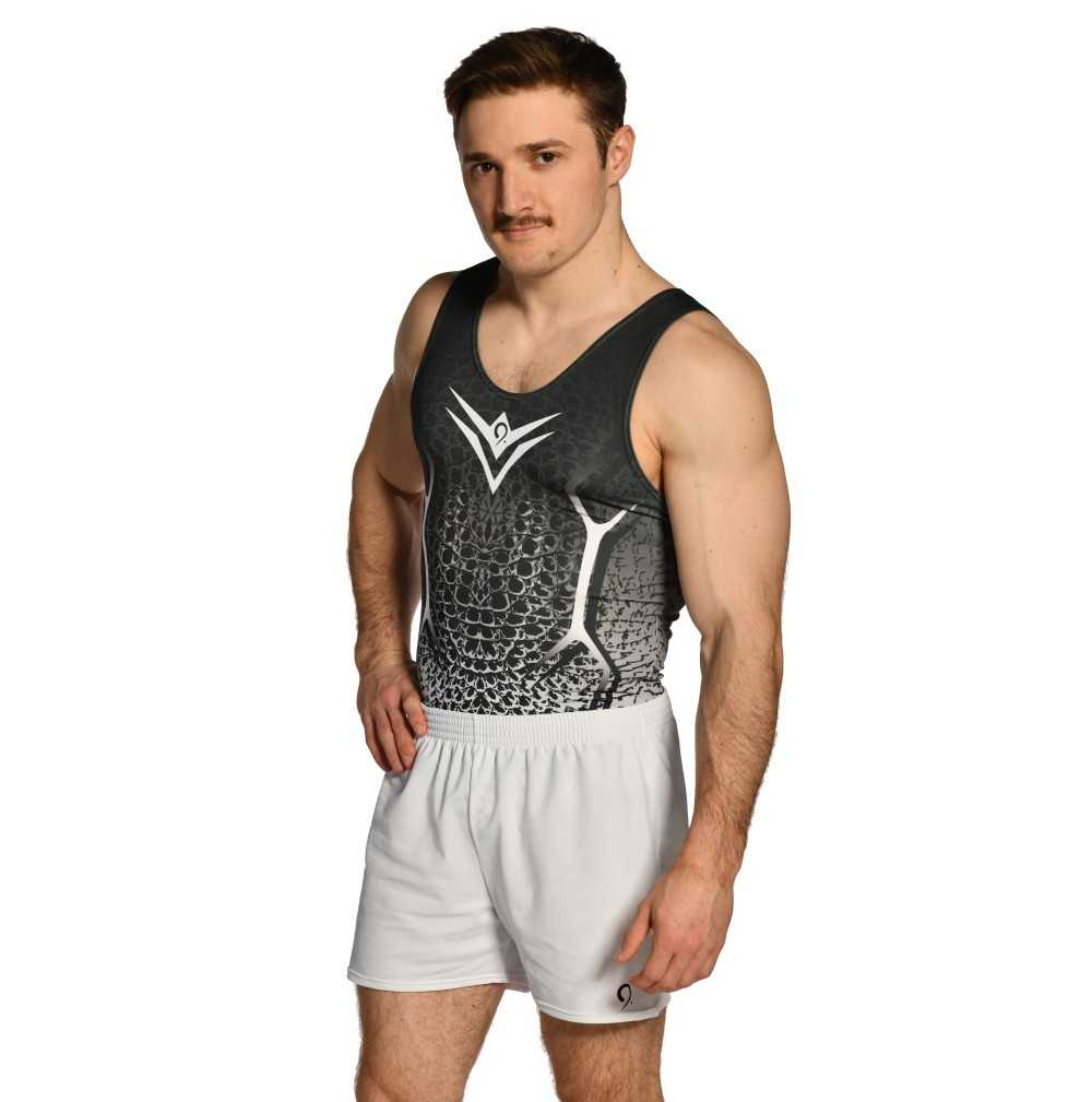 léoatrd gymnastique homme sans manches noir gris compétition
