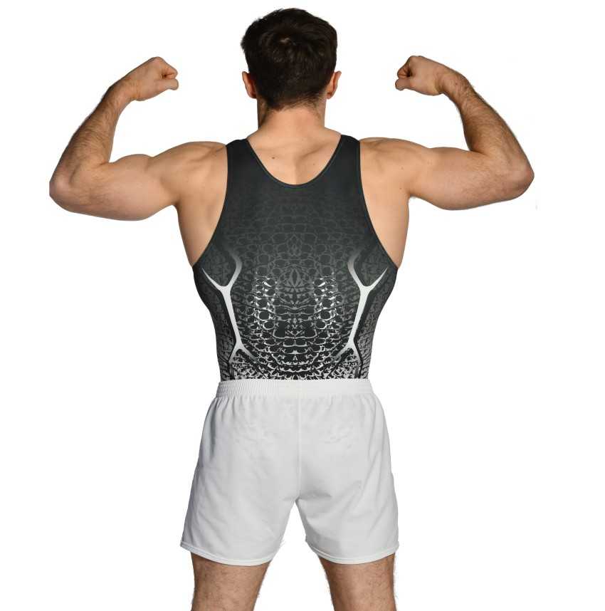léoatrd gymnastique homme sans manches noir gris compétition