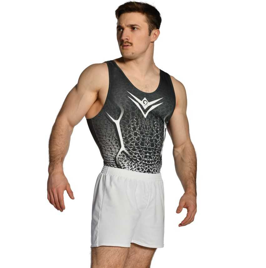 léoatrd gymnastique homme sans manches noir gris compétition