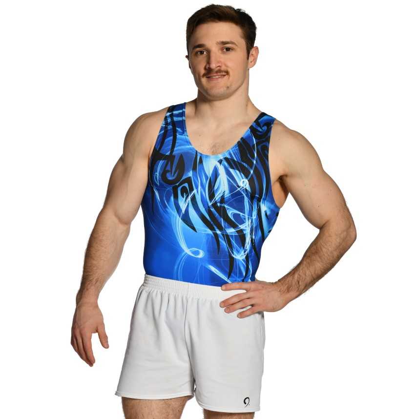 Léotard gymnastique homme sans manches bleu noir compétition