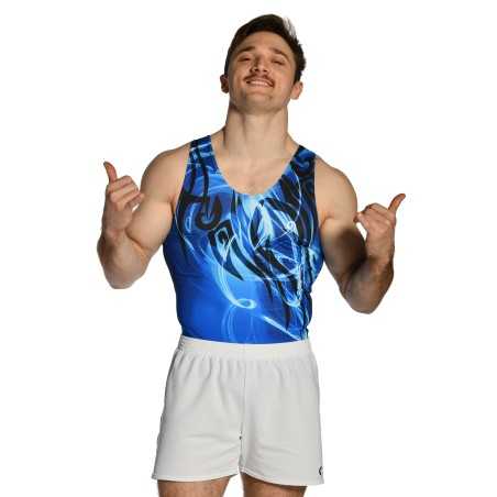 Léotard gymnastique homme sans manches bleu noir compétition