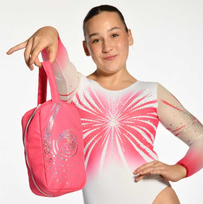 Détail du sac à maniques rose